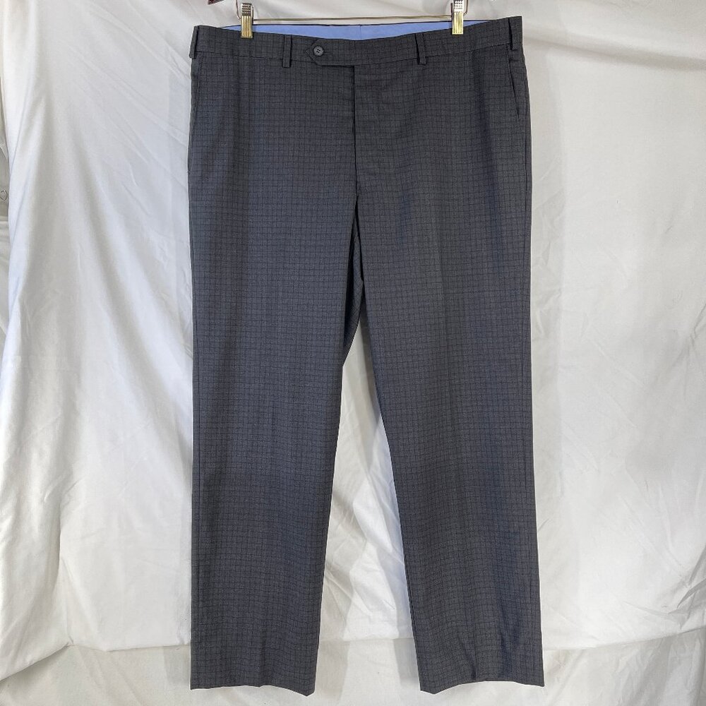 Samuelsohn Super 130's Wool Flat Front Dress Pants Gray Check Men's 38 Reg